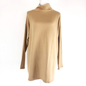 Eileen Fisher SIZE S Turtleneck Tunic Top Dress Tan Womens Long Sleeves Organic